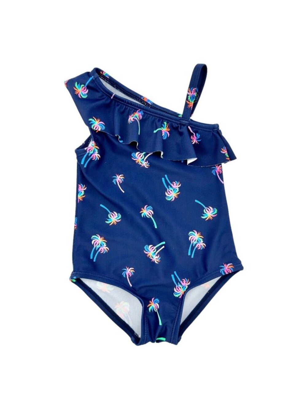 OshKosh Bgosh Baby Girls Navy Swimsuit Ruffle & Palm Tree Print Size 6M